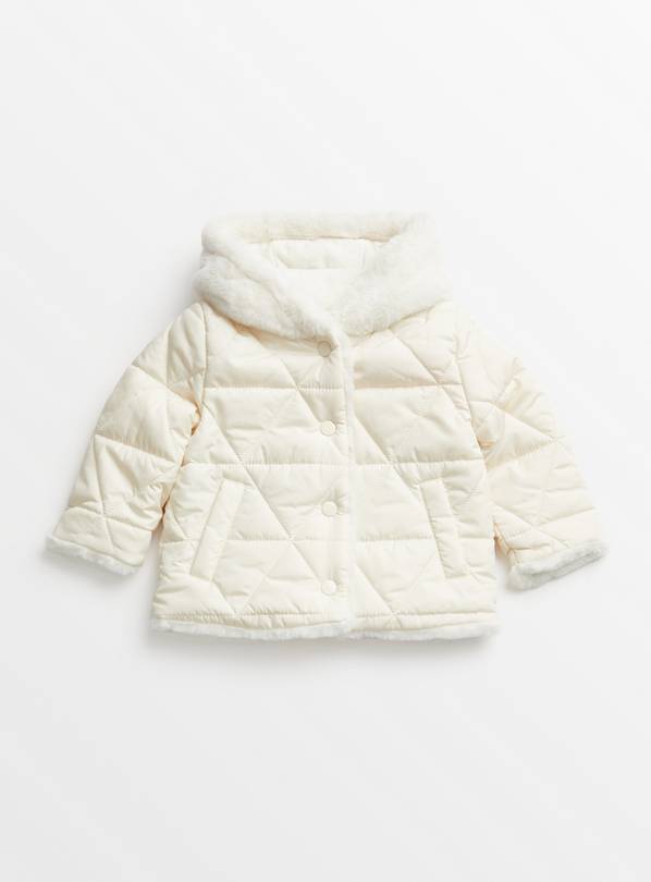 Buy Cream Quilted Faux Fur Hooded Jacket 2-3 years, Coats and jackets