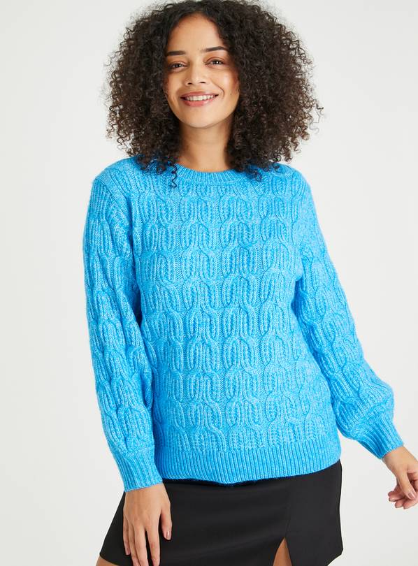 Bright Blue Chunky Cable Knit Sweater