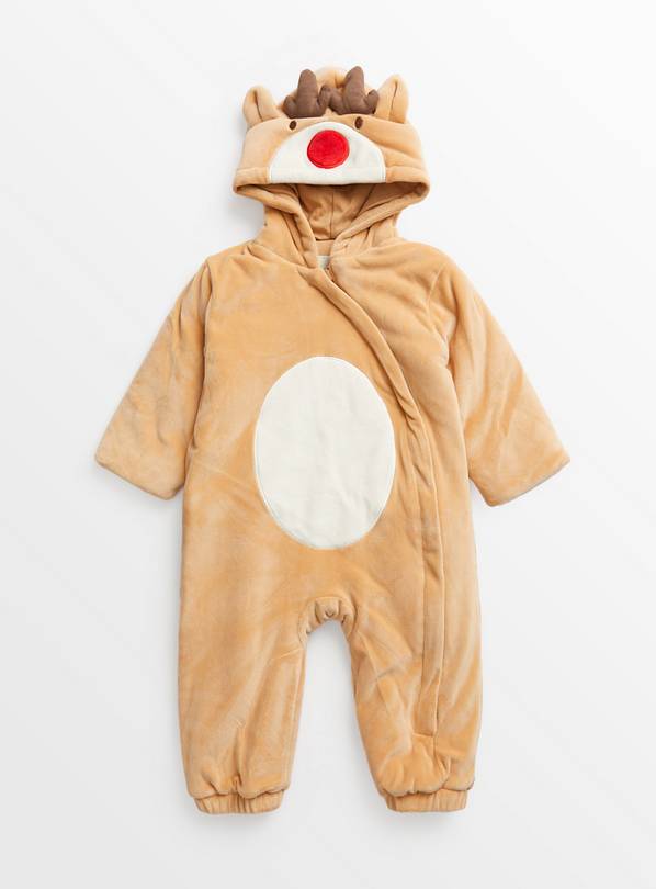 Beige Rudolph The Reindeer Pramsuit Up to 3 mths