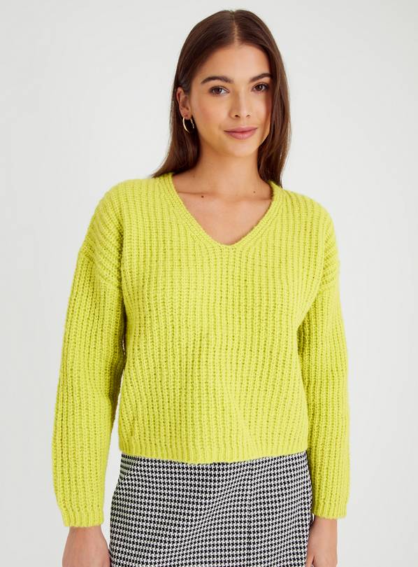 Lime green clearance v neck sweater