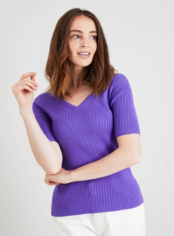 Purple V-Neck & Back Ribbed T-Shirt 8