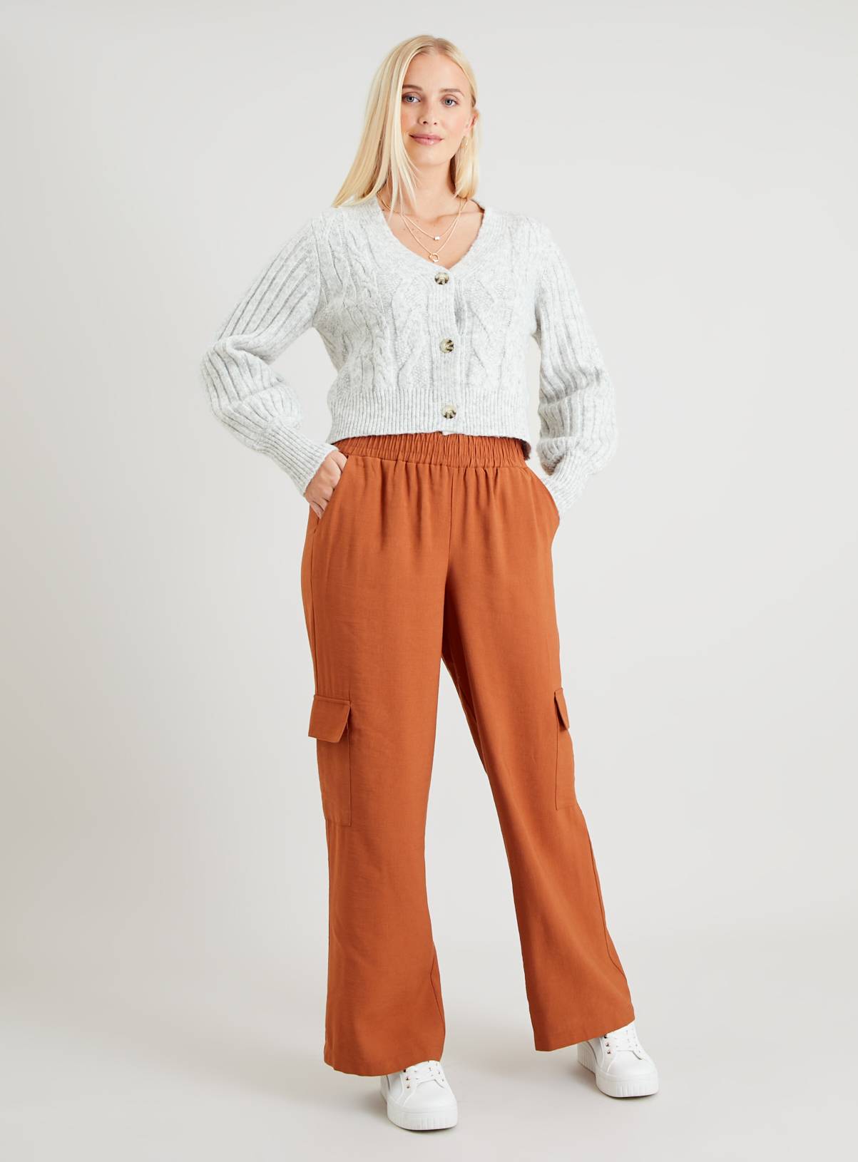 Oatmeal Ribbed Sleeve Cardigan 14 - Image 2