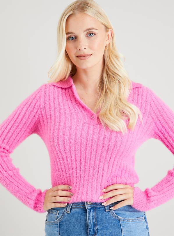 Buy Pink Eyelash Knit Collared Jumper 14 Hoodies and sweatshirts Argos