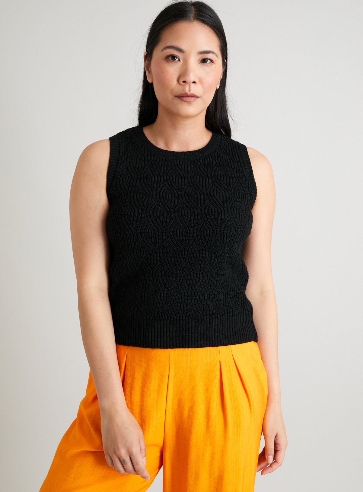 Black Pointelle Knit Vest Top 22 - Image 1 thumbnail