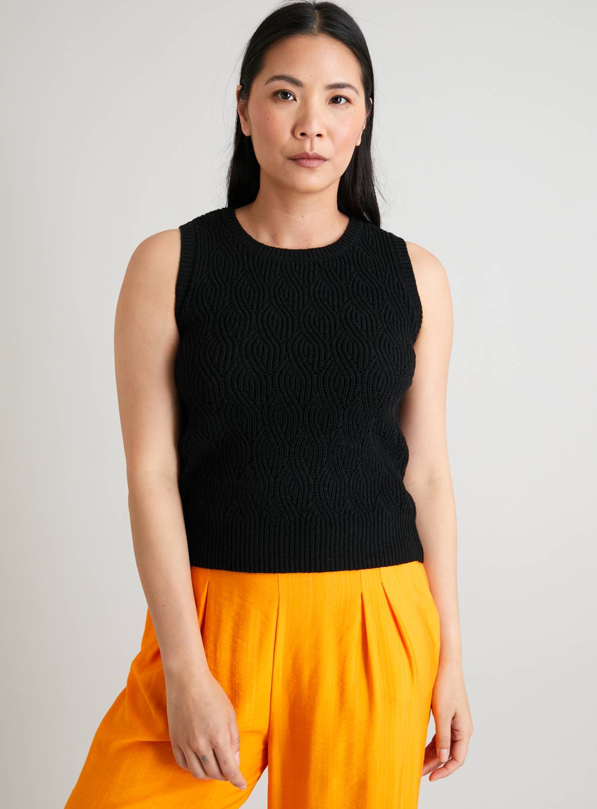 Black Pointelle Knit Vest Top 22 - Image 1
