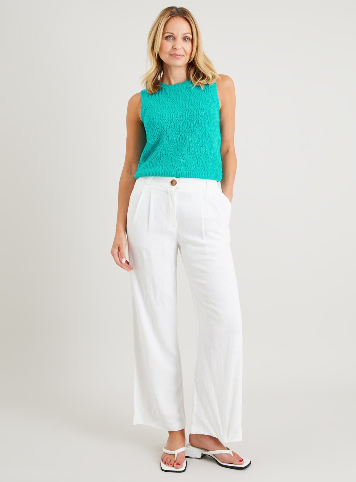 Teal Pointelle Knit Vest Top 8 - Image 2 thumbnail