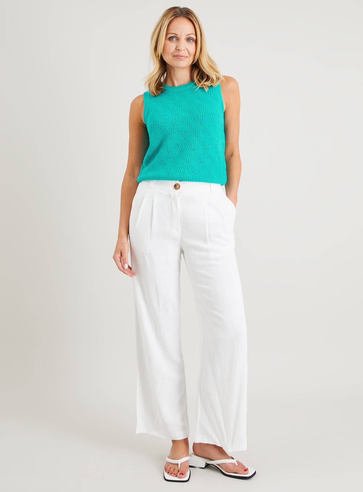 Teal Pointelle Knit Vest Top 8 - Image 2