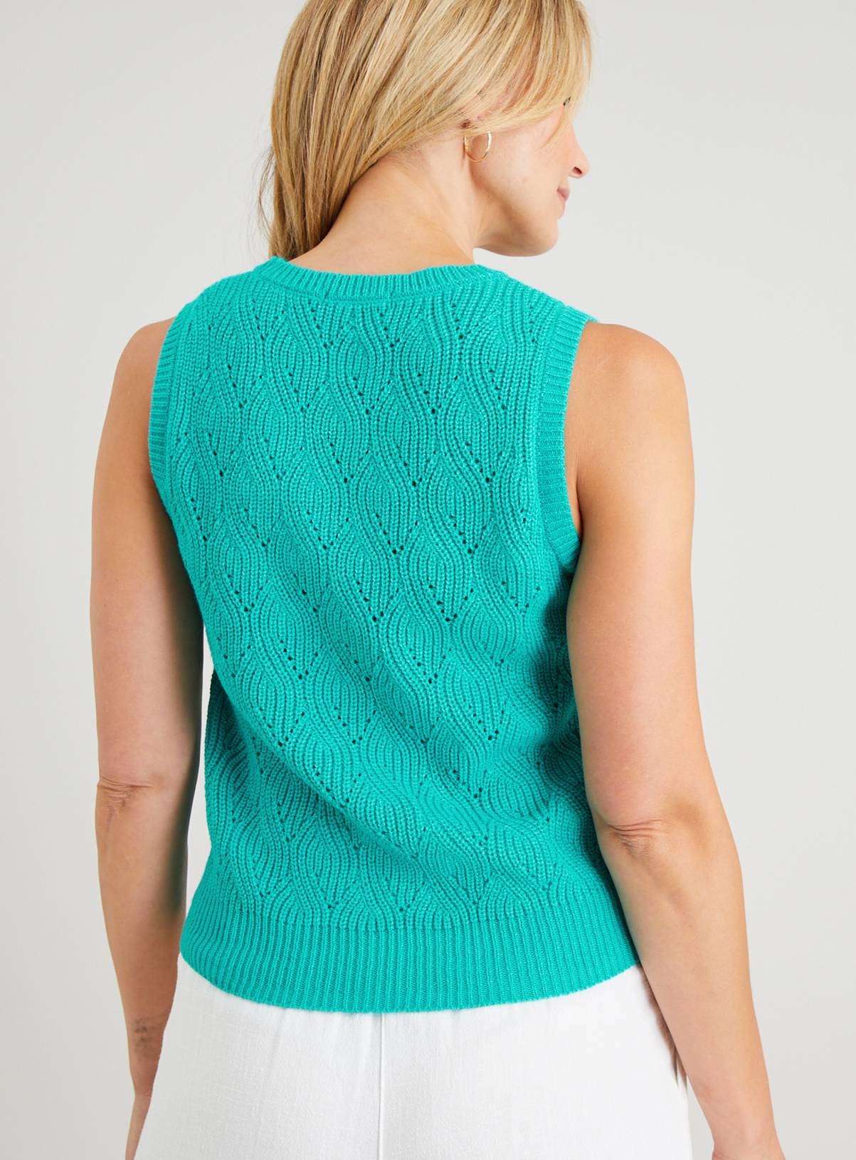 Teal Pointelle Knit Vest Top 8 - Image 5