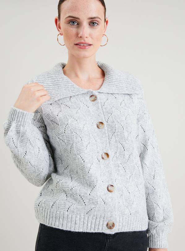 Buy Grey Pointelle Knit Collared Cardigan 20 | Cardigans | Argos