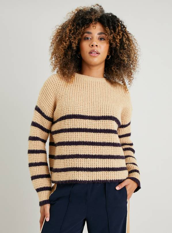 Buy Beige Stripe Waffle Knit Cropped Jumper M Jumpers Tu