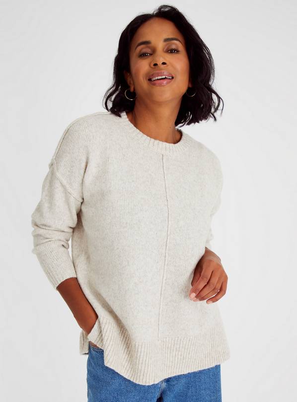 Oatmeal Crew Neck Oversized Jumper With Wool 16