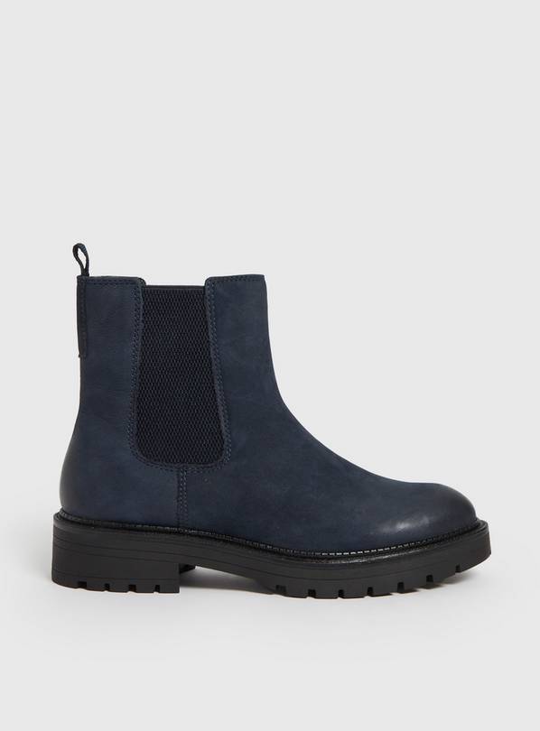 Navy Leather Chelsea Boots 6