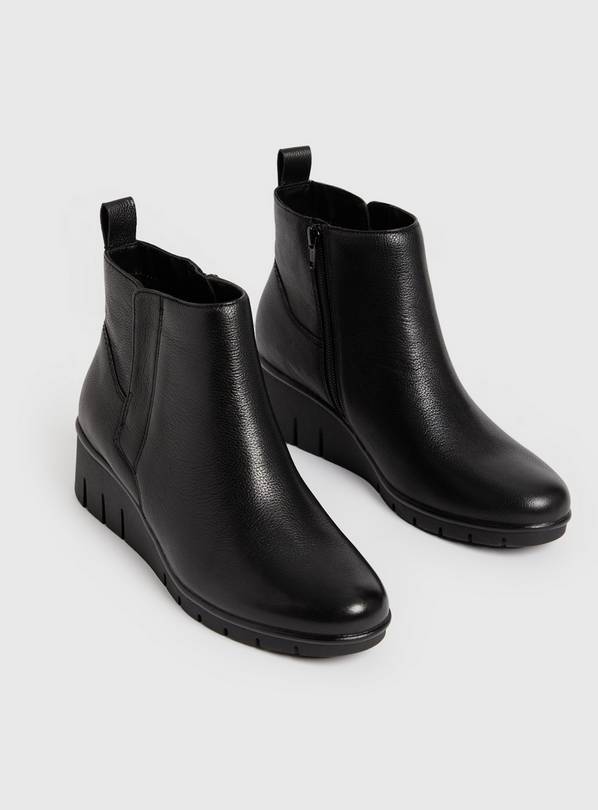 Wedge black best sale leather boots