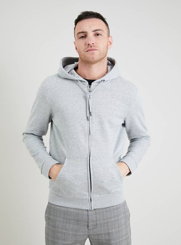 Buy Light Grey Marl Zip-Through Hoodie - L | Sweatshirts and hoodies ...