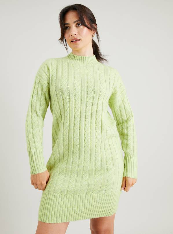 Lime Green Cable Knit Jumper Dress 12