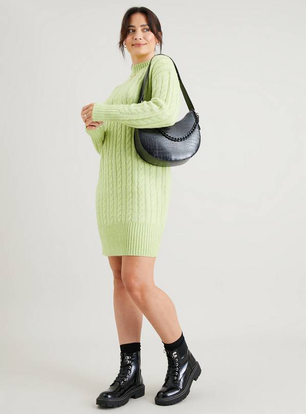 Women Forest Green Regenerated Cashmere Chain Cable Knit Jumper Dress