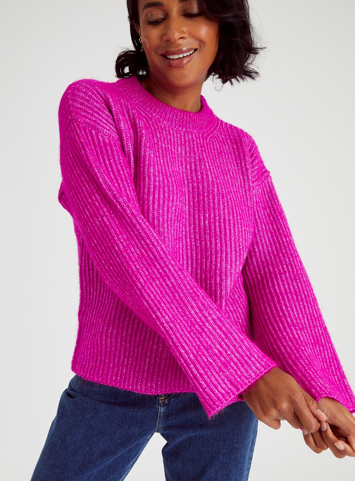 Fuchsia Pink Chunky Ribbed Jumper 16 - Image 1 thumbnail
