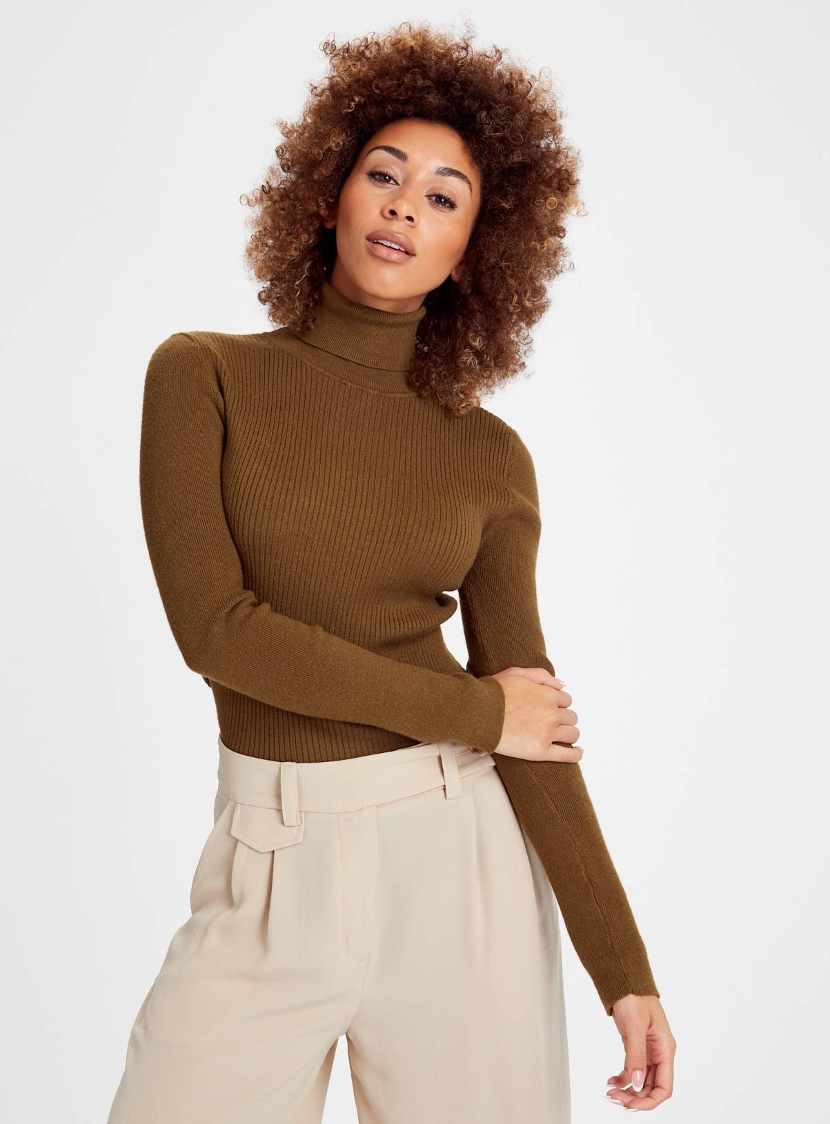 Khaki Roll Neck Jumper  16 - Image 1