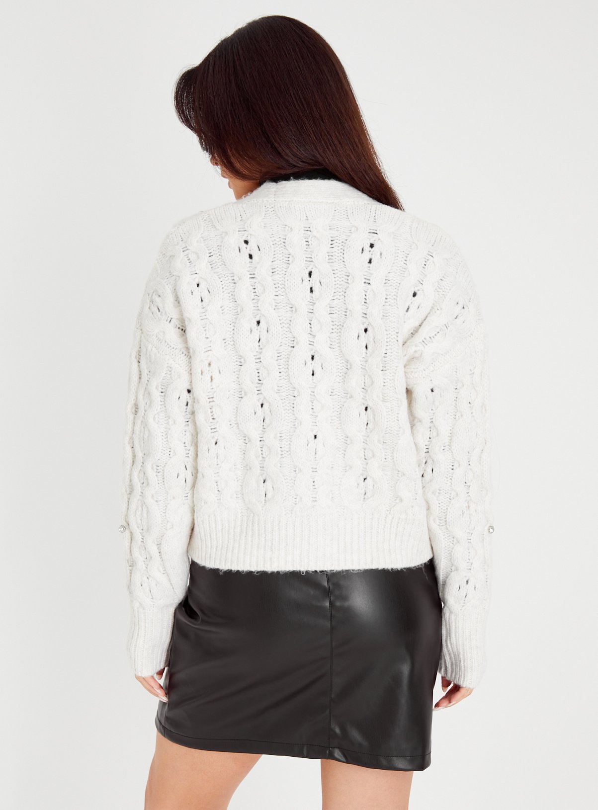 Cream Cable Knit Pearl & Diamante Cardigan 8 - Image 4 thumbnail