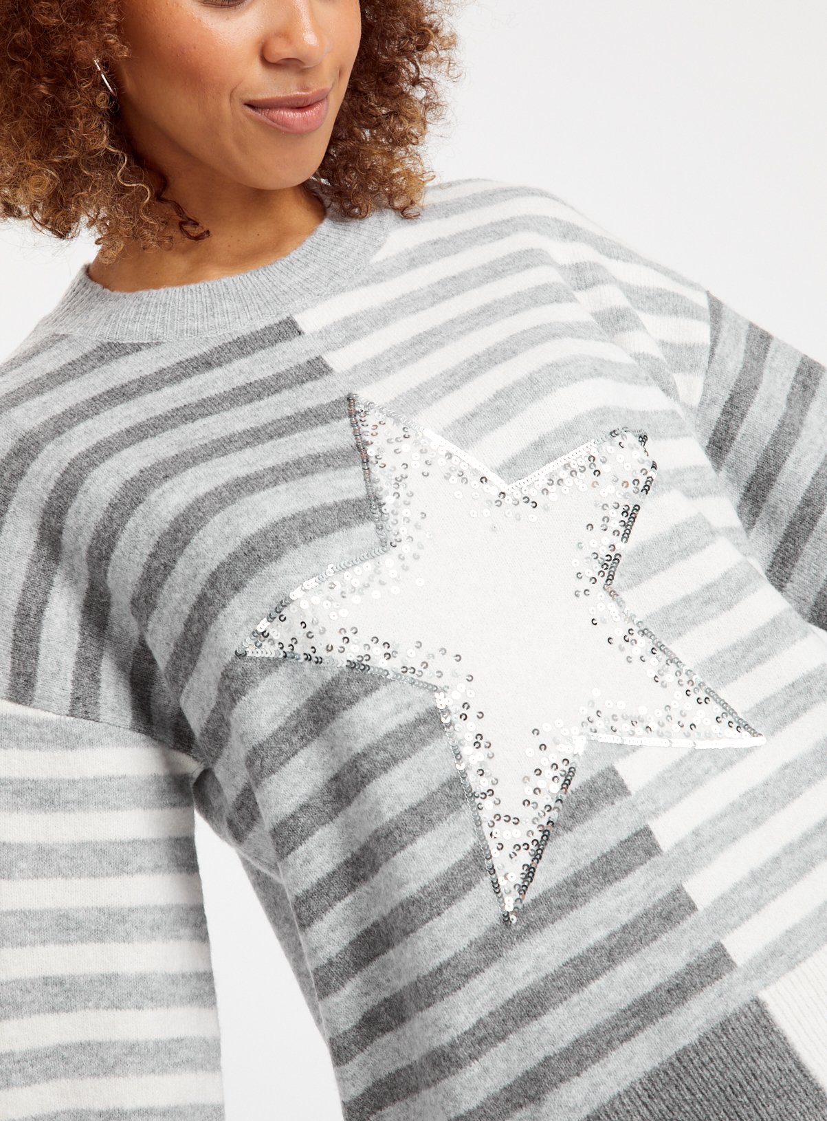 Grey Stripe Sequin Star Jumper 10 - Image 3 thumbnail