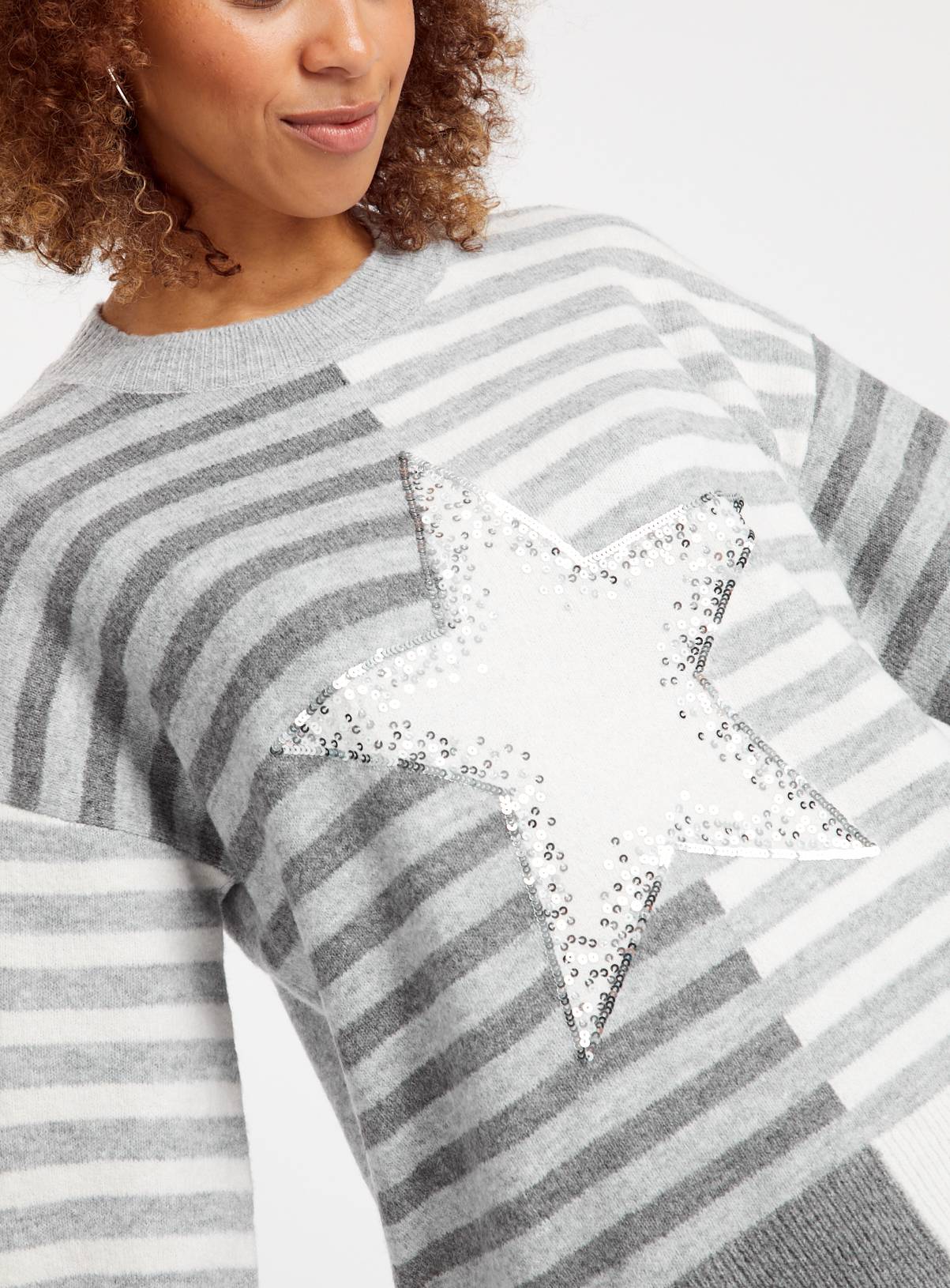Grey Stripe Sequin Star Jumper 10 - Image 3