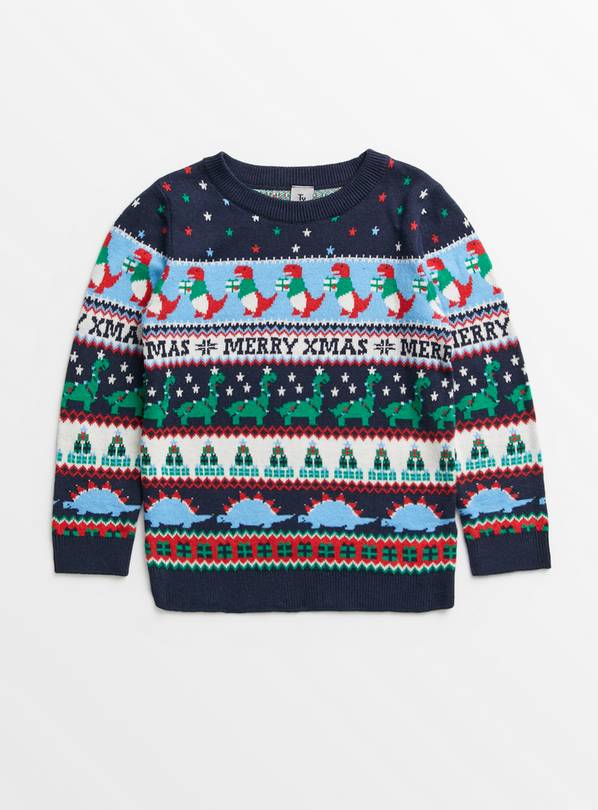 Buy Navy Dinosaur Fair Isle Christmas Jumper 1-1.5 years | Jumpers and ...