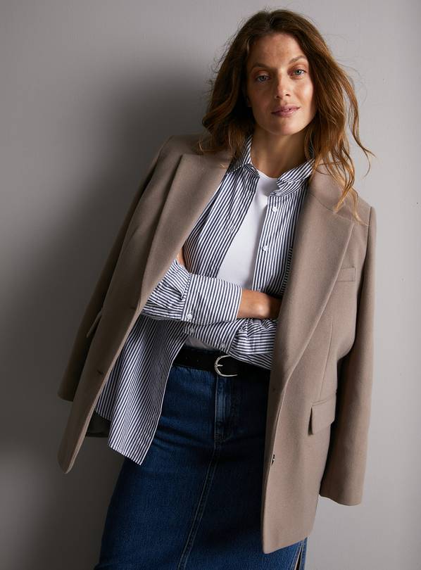 Beige Relaxed Fit Blazer Coat 8