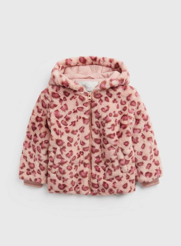 VS Pink Leopard Print Full-Zip W/Fur Lined Hood