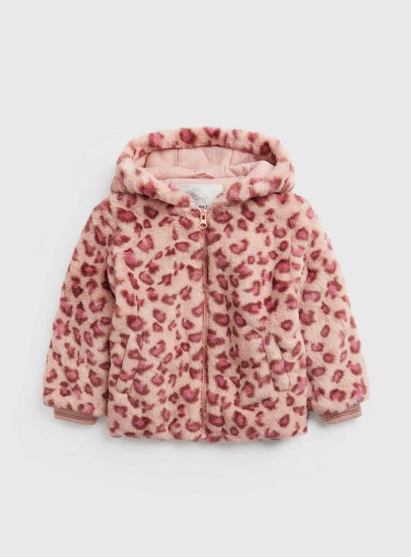 Pink Leopard Print Faux Fur Coat 1-1.5 years