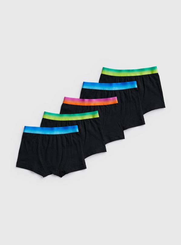 Black Ombre Waistband Trunks 5 Pack 8-9 years