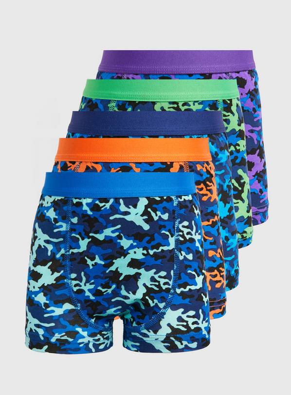 Bright Camo Print Trunks 5 Pack 8-9 years