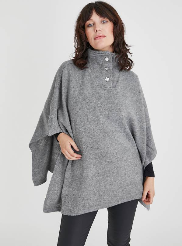 High Neck Oversize Knitted Poncho In Grey | Jenerique | SilkFred US