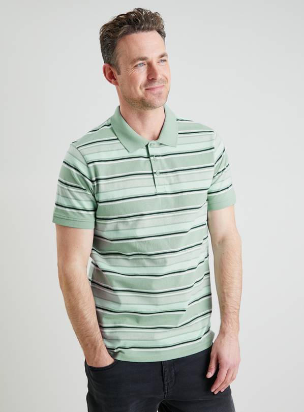 Mens green 2025 striped polo shirt