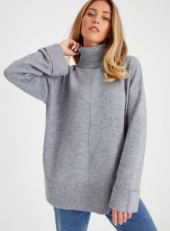 Buy Grey Oversized Fit Roll Neck Jumper 10, Jumpers