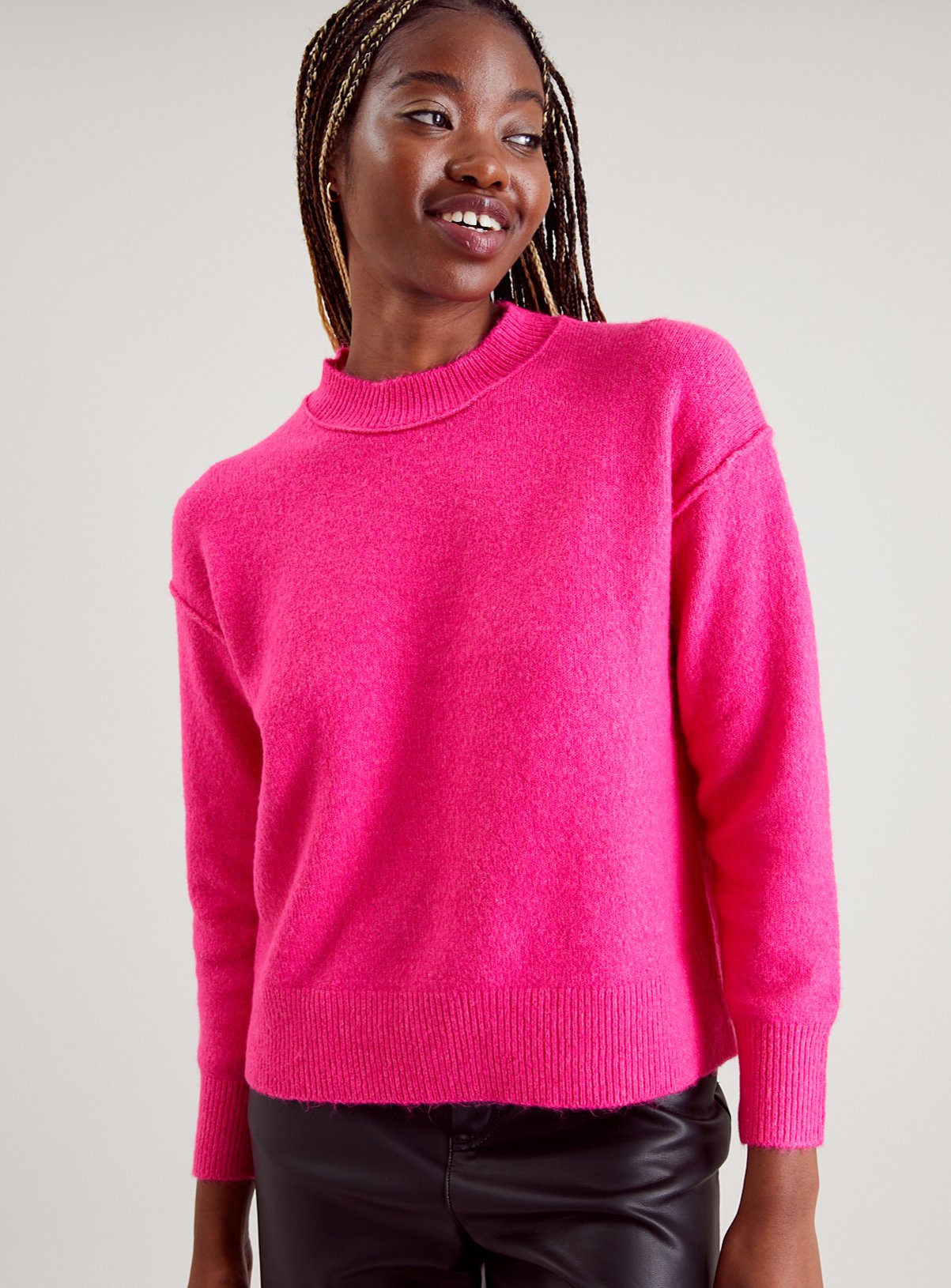 Bright Pink Crew Neck Jumper 18 - Image 1 thumbnail