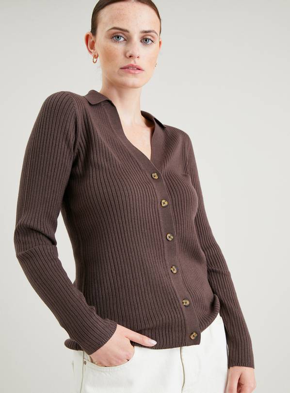 Buy Brown Ribbed Knit Collared Cardigan 14 | Cardigans | Argos