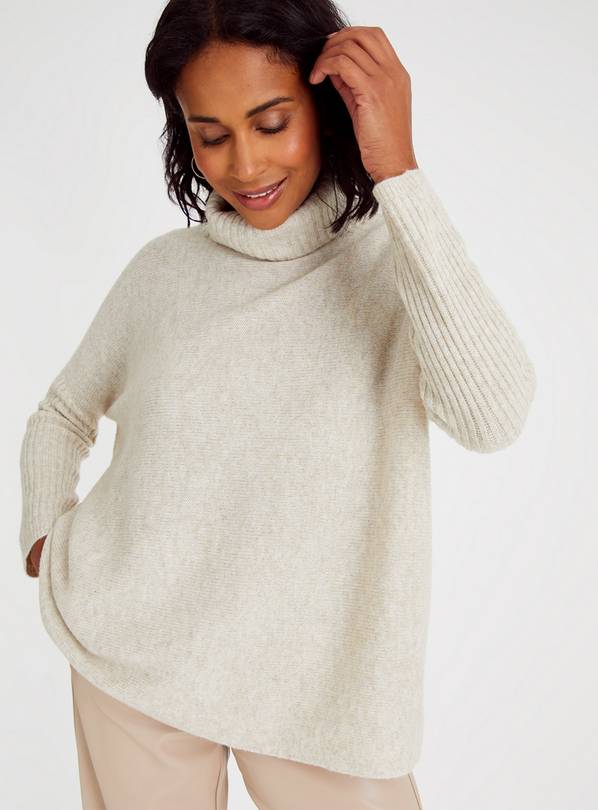 Women's Roll Neck Soft Mixed Rib Knit Jumper