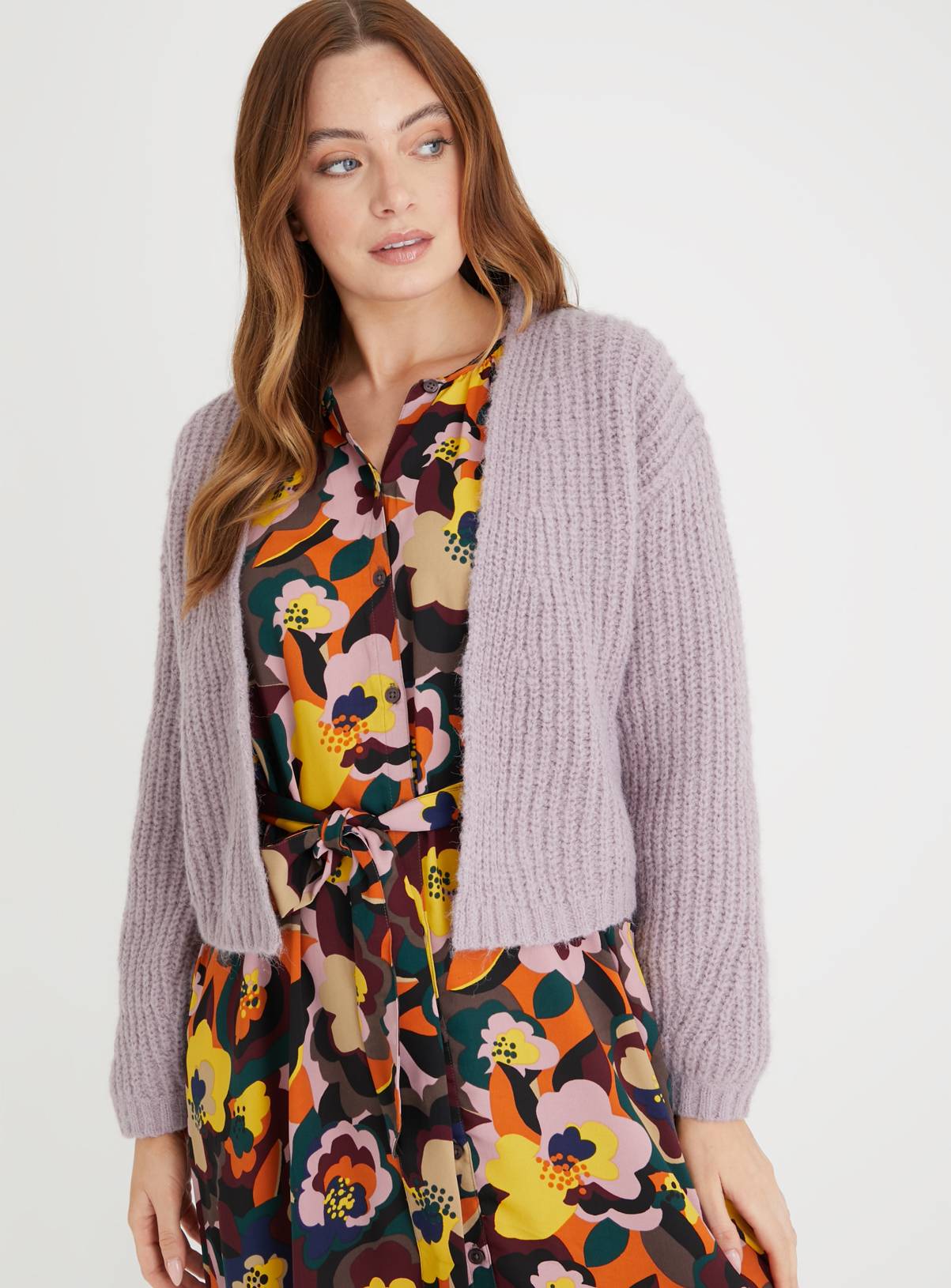 Lilac Ribbed Cropped Cardigan 22 - Image 1