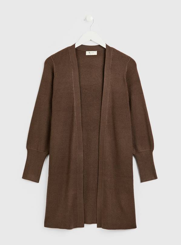 PETITE Brown Longline Ribbed Cardigan 18