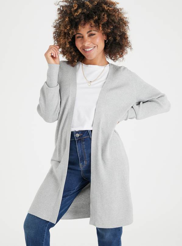 Buy PETITE Grey Longline Ribbed Cardigan 8, Cardigans