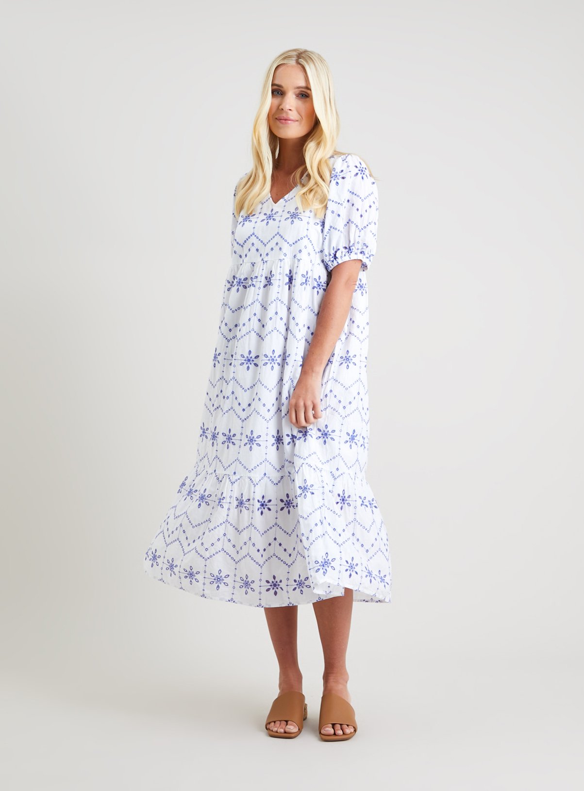 SKU: SS23 JUNE EMBROIDERED MIDI WHITE & BLUE:White:14 - Image 1 thumbnail
