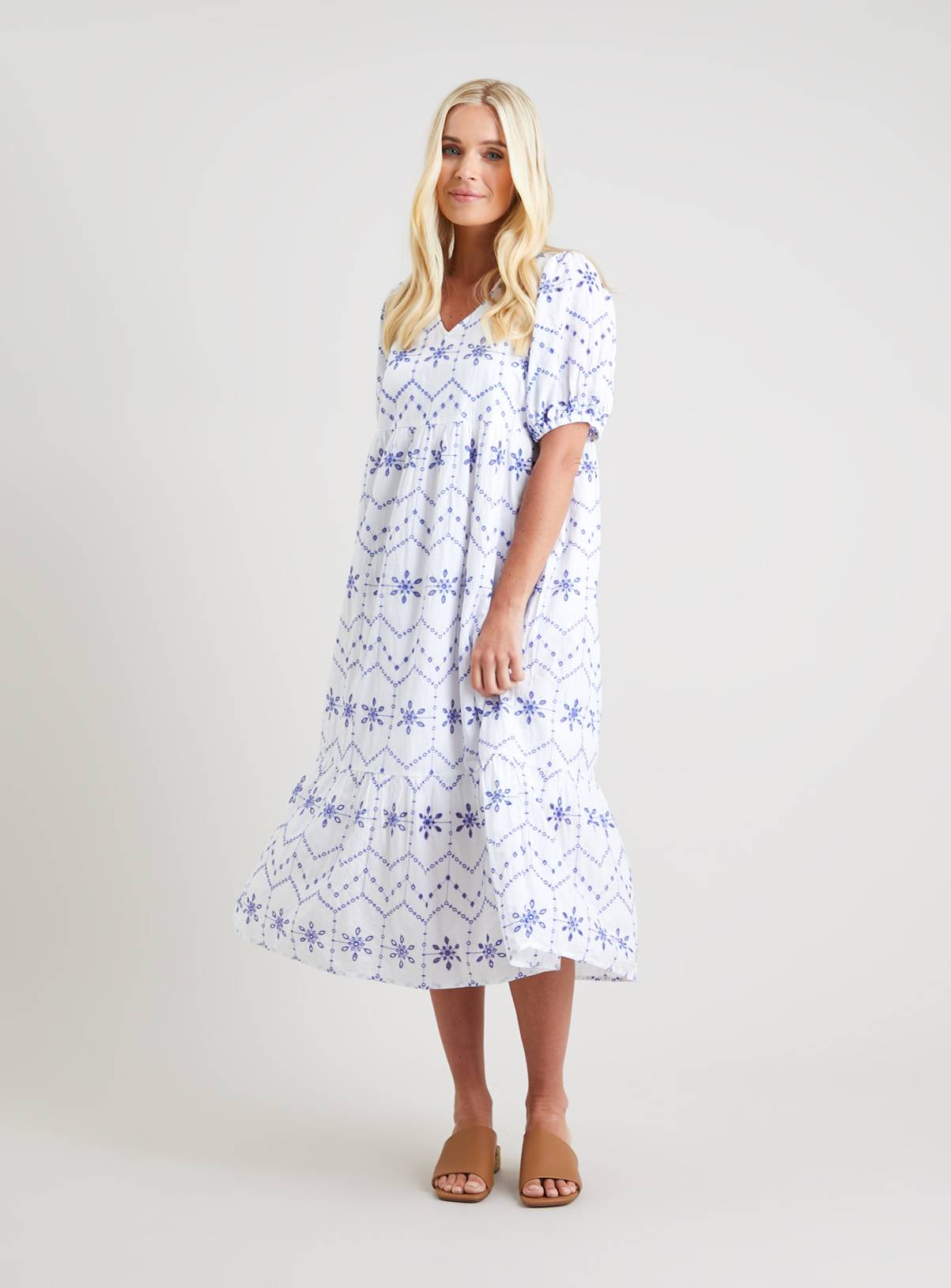 SKU: SS23 JUNE EMBROIDERED MIDI WHITE & BLUE:White:14 - Image 1