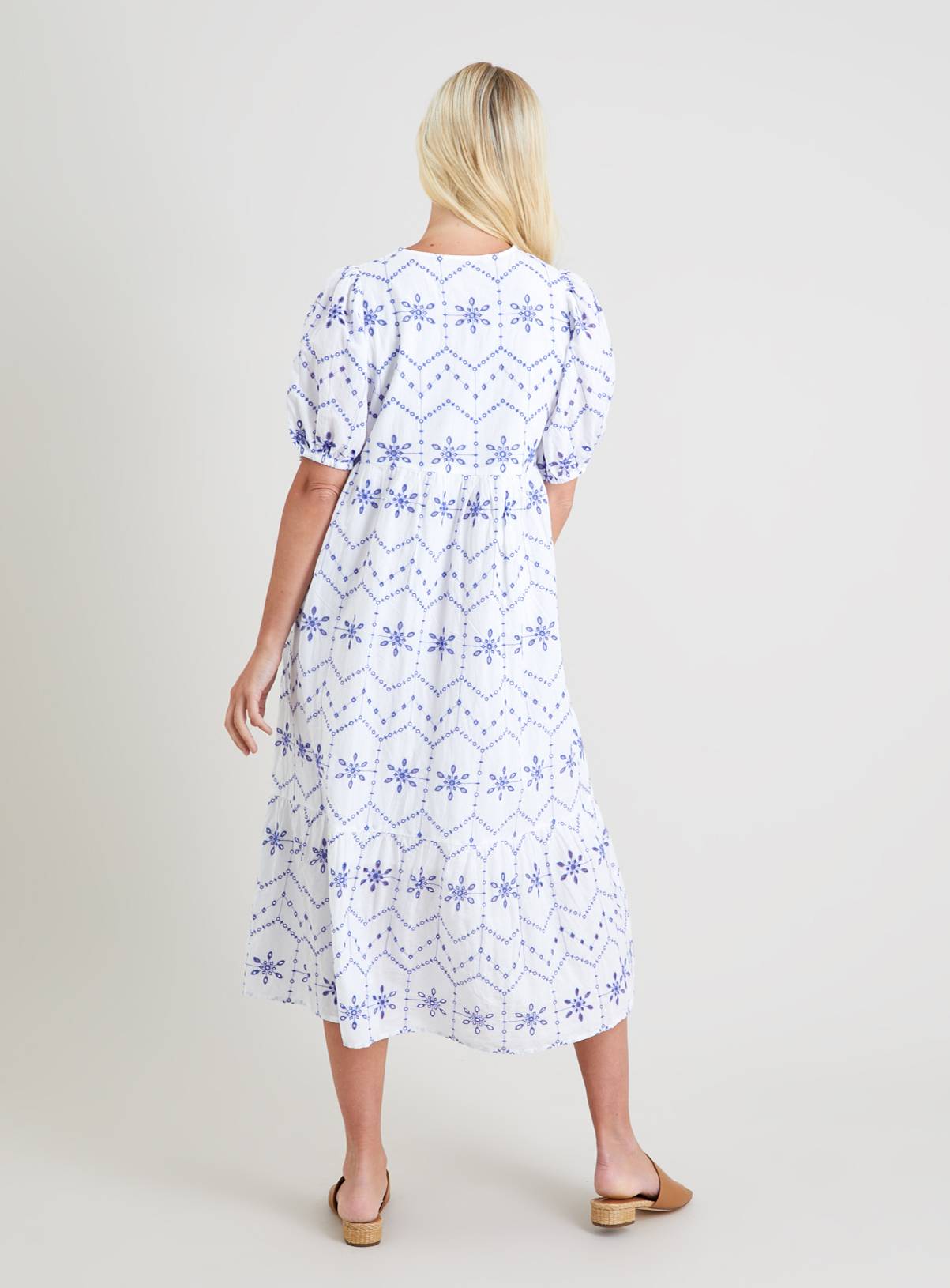 SKU: SS23 JUNE EMBROIDERED MIDI WHITE & BLUE:White:14 - Image 5