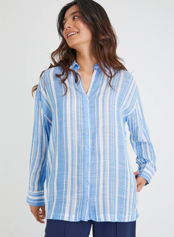 Blue Vertical Stripe Oversized Shirt 14