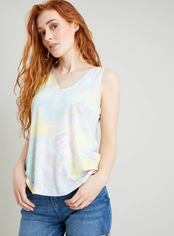 Buy Pastel Abstract Print V Front & Back Vest Top - 16, T-shirts