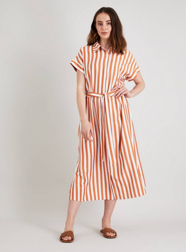 Brown & White Stripe Midi Shirt Dress 22