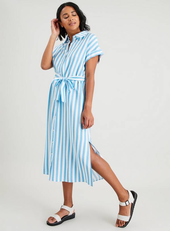 Midi Navy & White Stripe Maternity to Nursing Smock T-Shirt Dress