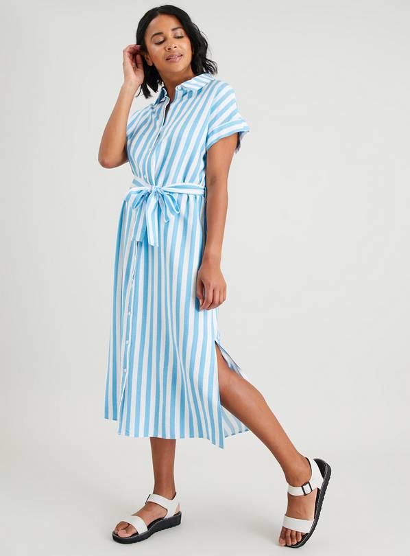 Blue & White Stripe Midi Shirt Dress 26