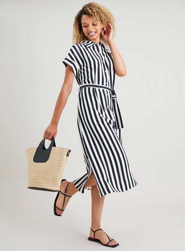 Shirt dress black and white striped sale