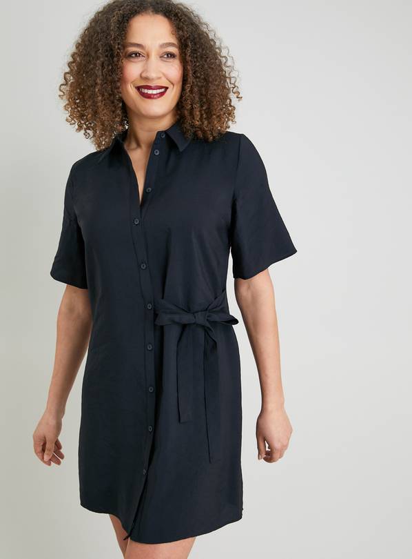 Buy Black Tie Front Mini Shirt Dress - 24 | Dresses | Argos